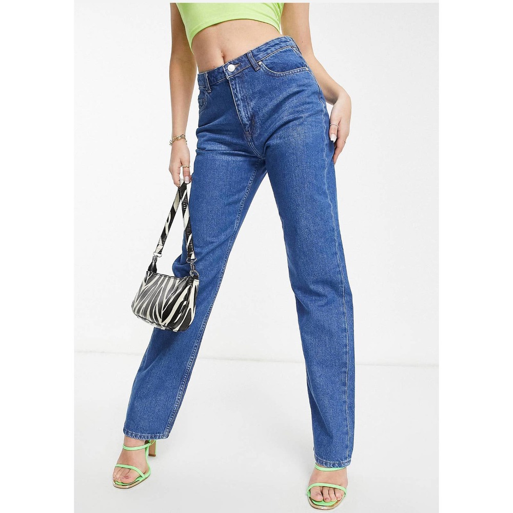 Highwaist Straight Leg Blue Denim Jeans Sz S New